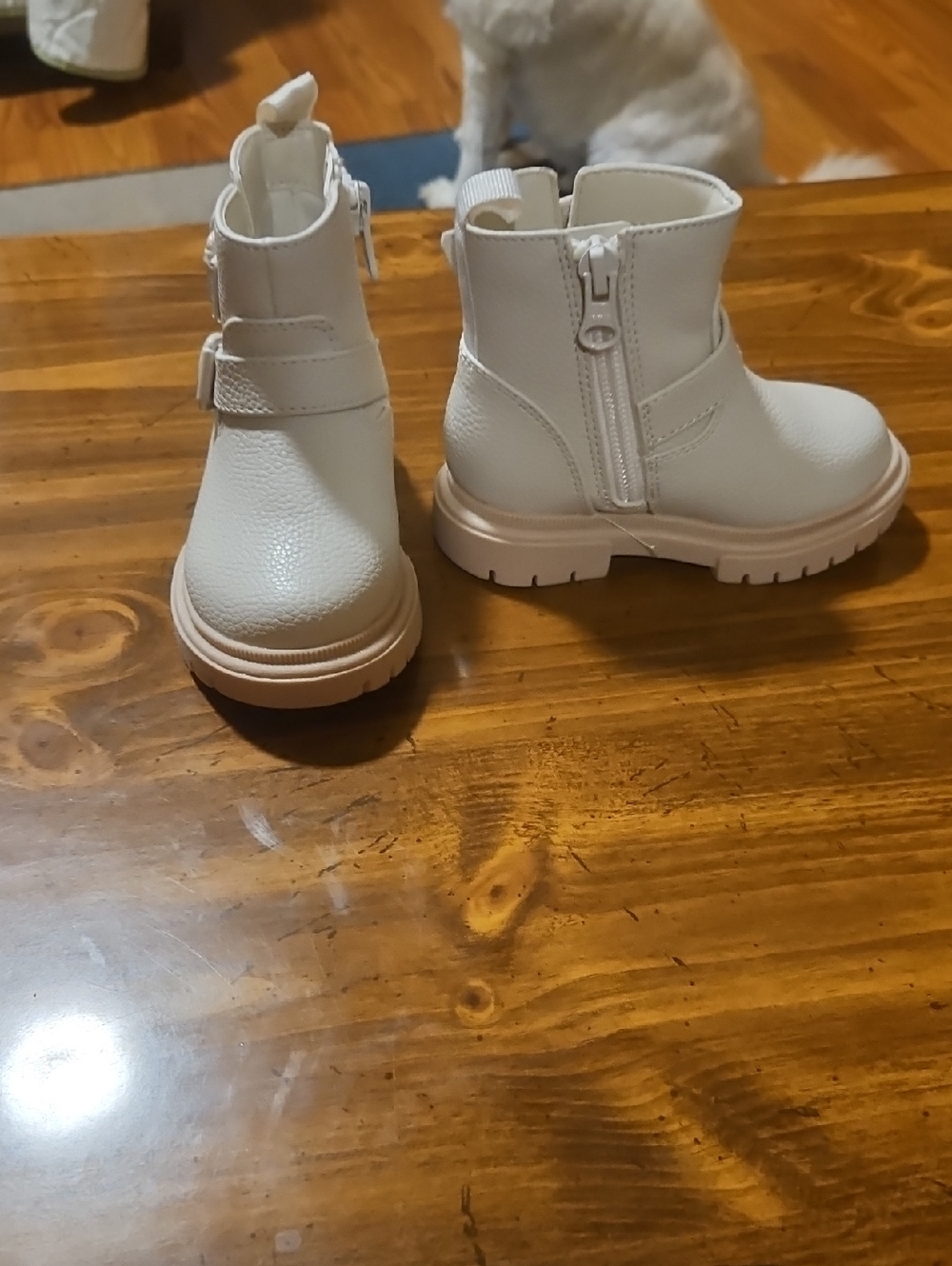 Toddler Cream Ankle Boots with Side Zip and Buckle